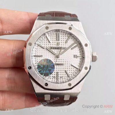JF Factory Swiss Audemars Piguet Replica Watch Silver Face Brown Leather Band watches