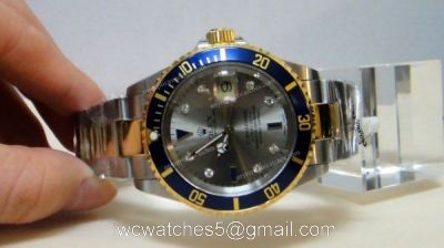 Classic Model Rolex 2-Tone Silver Diamond Face w/Blue Bezel Mens Watch watches