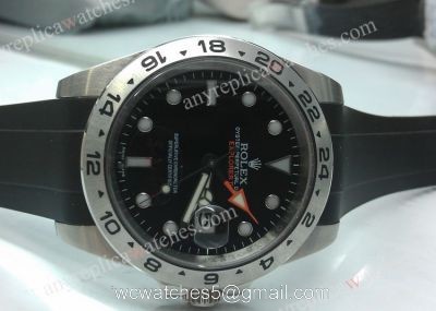 Knockoff Rolex Explorer II GMT SS Black / Black Rubber 40mm watches