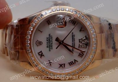 Rose Gold Rolex Diamond Bezel Replica Watch Datejust Ladies Size watches