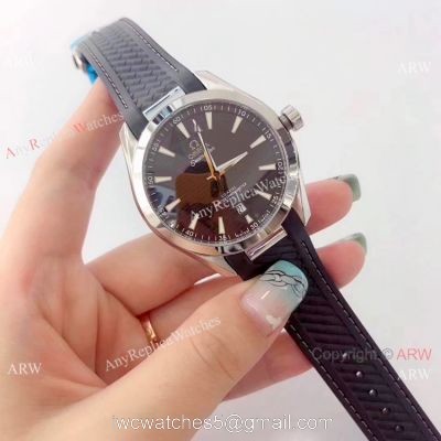 Buy Omega Seamaster Aqua Terra Copy Watch 150M Black Dial Rubber Strap watches
