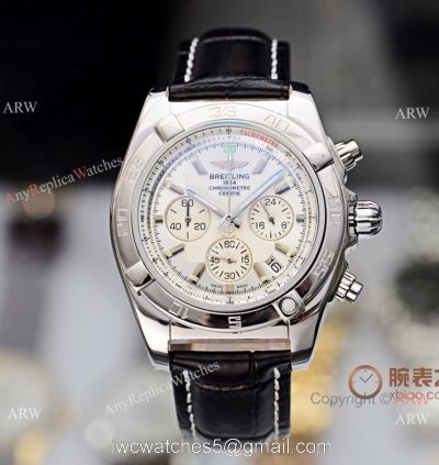 Fake Breitling Chronomat Watches White Dial Black Leather Strap watches