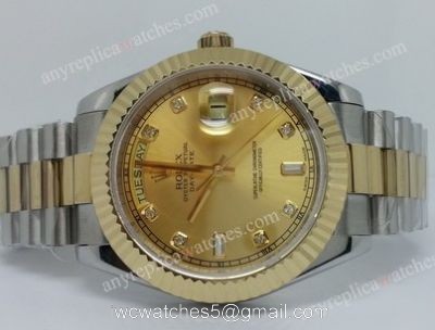Rolex 2-Tone Daydate II Replica Watch Gold Face 41mm watches