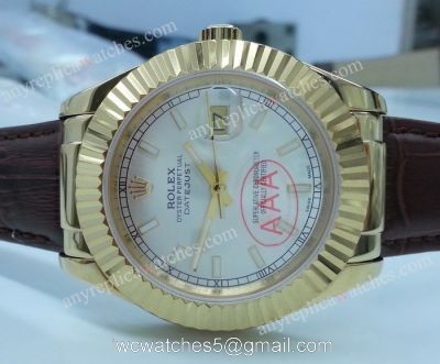 Rolex Datejust Watch / Gold Case Brown Leather Strap watches