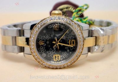 Replica Rolex Lady Datejust 2-Tone Black Flower 31mm Watch watches