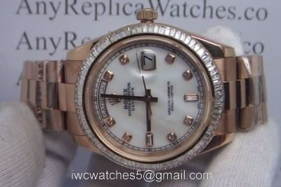 Best Replica Rolex Presidential Diamond Day-date II Watch Everose Gold White MOP watches