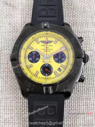 Breitling B01 Chronograph Watch Yellow Face Black Rubber band watches