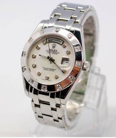 Rolex Day-Date Pearlmaster Stainless Steel White Face Diamond Copy Men Watch watches