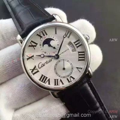 Copy Swiss Cartier Louis Moon Phase Watch SS Smooth Bezel watches