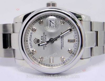 Rolex Day-Date Polished Stainless Steel Silver Dial Mens Replica Watch watches
