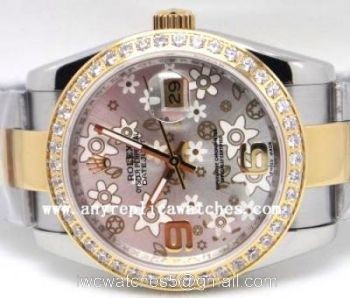 Rolex Datejust Special Edition Watch Gray Flower Diamonds Two Tone watches