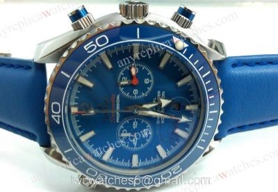 Omega Watches Replica Buy Online Omega Seamaster Blue Chronograph Dial Blue Leather Strap watches