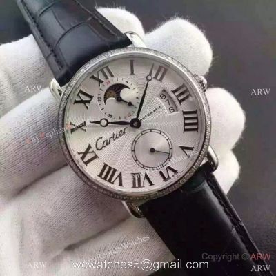 Copy Swiss Cartier Louis Moon Phase Watch SS Diamond Bezel watches