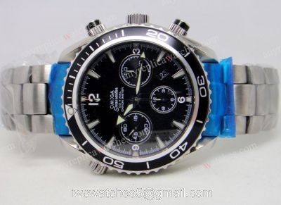 Omega Seamaster Planet Ocean Replica Watch Stainless Steel Black Chrono Dial watches
