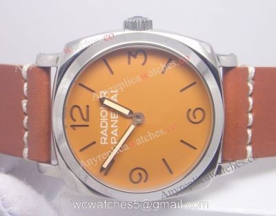 Replica Panerai Radiomir BREVETTATO Orange Face Brown leather strap watches