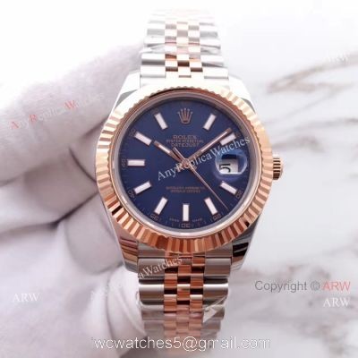 (EW) Blue Dial 2 Tone Rose Gold Rolex Datejust II 41mm ETA3255 Watch watches