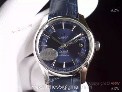 Swiss Grade Omega De Ville Fake Watch SS Blue Leather 8500 Movement watches