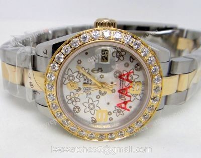 Replica Rolex Diamond Bezel Datejust 2-Tone Silver Flower Ladies Watch watches