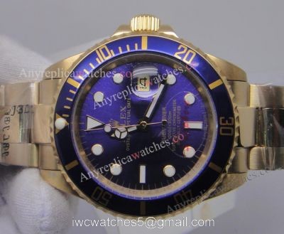 Classic Model Replica Rolex Submariner Blue bezel Yellow Gold Watch watches