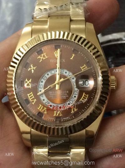 Rolex Sky Dweller Gold Replica Watch Chocolate Dial w/ Working Time Zone watches