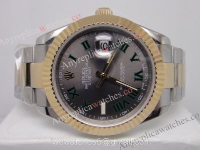 NEW UPGRADED Rolex Datejust II 2-Tone Gray Face Green Roman DJII 41mm Watch watches