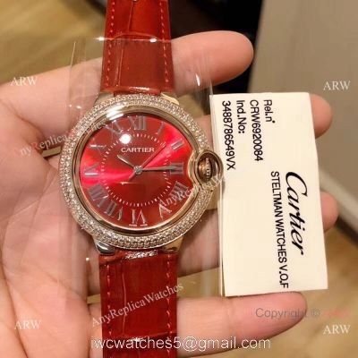 Copy Ballon Bleu De Cartier Red Watches Swiss Quartz watches