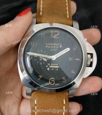 PANERAI LUMINOR 10 DAYS GMT STAINLESS STEEL BLACK DIAL WATCH AAA REPLICA watches