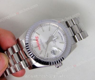 Rolex Day-Date Polished Stainless Steel Case Silver Dial Mens Watch watches