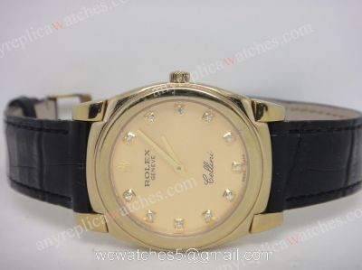 Top Quality Rolex Cellini Watch Gold Face Black Leather watches