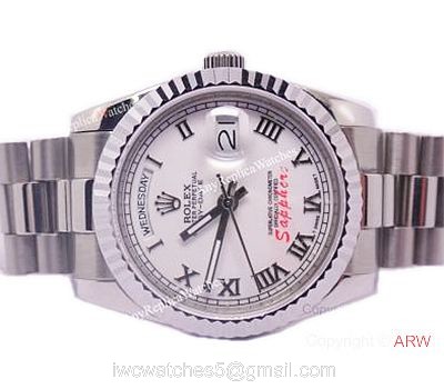 Rolex Day-Date Polished Stainless Steel White Dial Mens Replica Watch watches