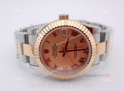 High Quality Copy Rolex Oyster Datejust Ladies Watch 2-Tone Rose Gold Pink Roman watches