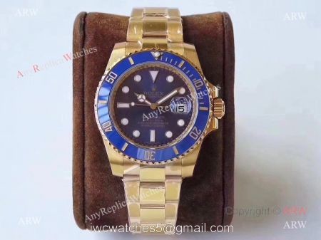 Best 1:1 Replica Rolex VR Factory &8216;MAX Version Submariner Blue Dial Real 18K Yellow Gold Watch 40mm watches