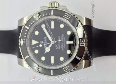 NEW UPGRADED SS Black Ceramic Replica Rolex Submariner NO DATE Rubber Strap watch watches
