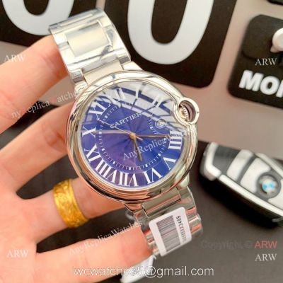 Cartier Ballon Bleu de Stainless Steel 42mm Watch New Blue Face watches