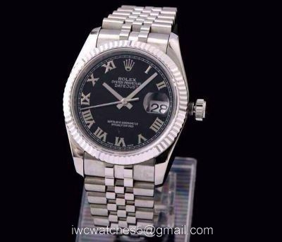 ROLEX DATEJUST SWISS ETA3135 WATCH SS BLACK ROMAN watches