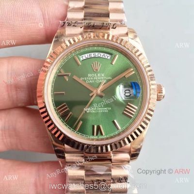 Replica Rolex 228239 Day-Date II 40mm Watch Olive Green Dial Rose Gold watches