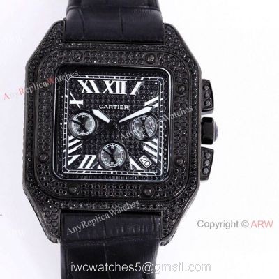 Knockoff Cartier Santos Chronograph Watch Black Diamonds watches