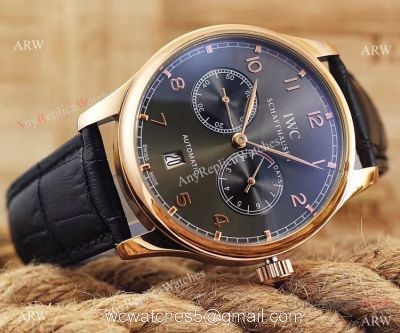 IWC Portuguese Black Face Rose Gold Watch 7 Days Power Reserve watches