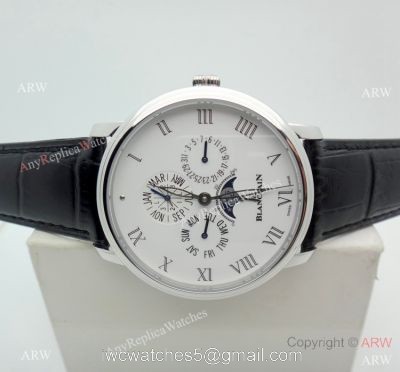 Copy Blancpain Moonphase and Perpetual Calendar Watch White Dial Black Leather Band watches