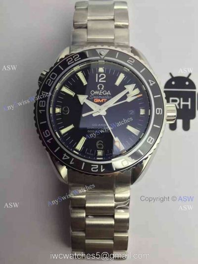 Knockoff Swiss Omega Seamaster GMT Watch Black Dial / Gray Arabic watches