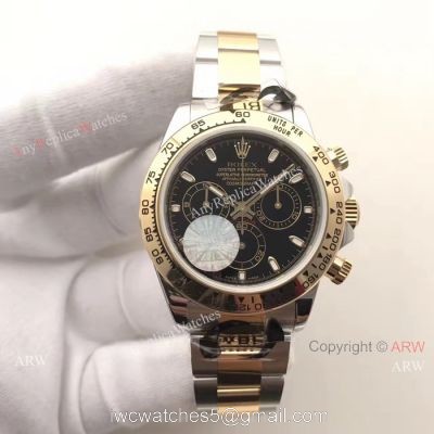 JF Swiss Grade Replica Rolex Daytona Valjoux 7750 Watch Two Tone and Black watches