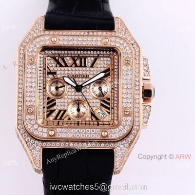 Knockoff Cartier Santos Chronograph Watch Rose Gold Diamond 45mm watches