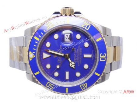 NEW UPGRADED Replica Rolex Submariner 2-Tone Blue Dial Blue Ceramic Bezel watch watches