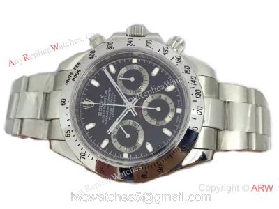 Replica Rolex Daytona Valjoux 7750 Watch Stainless Steel Black Dial Buy Swiss watches