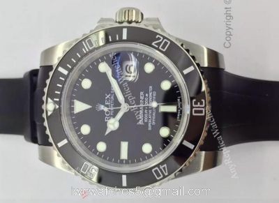 NEW UPGRADED Replica Rolex Submariner Black Face Watch: SS Black Rubber strap watches