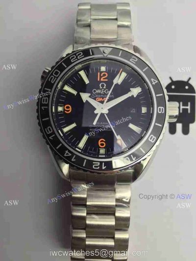 Knockoff Swiss Omega Seamaster GMT Watch Black Face / Orange Arabic watches