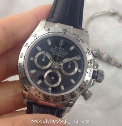 AAA Grade Copy Rolex Daytona Valjoux 7750 watch: SS Black Leather Strap watch watches