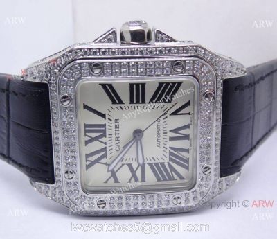 Cartier Santos 100 Diamond Watch Swiss Grade Replica watches