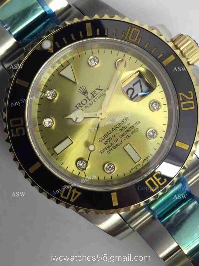 Swiss Copy Rolex Submariner Watch 2-Tone Gold Face Diamond Markers watches