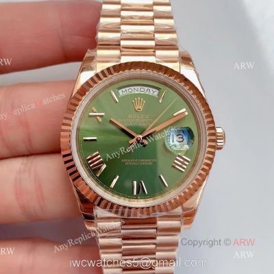 Noob Factory Rolex Day Date Rose Gold Olive Green Dial Swiss Replica Watch For Men watches